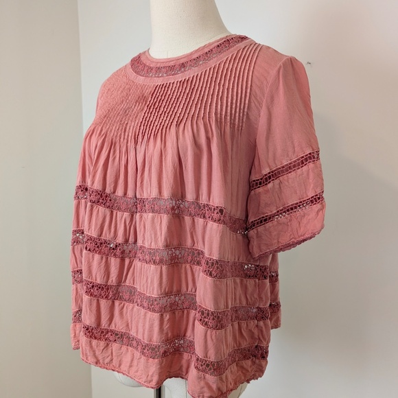 Free With Purchase Wilfred Blouse Coral Pleated Short Sleeve - Picture 7 of 10